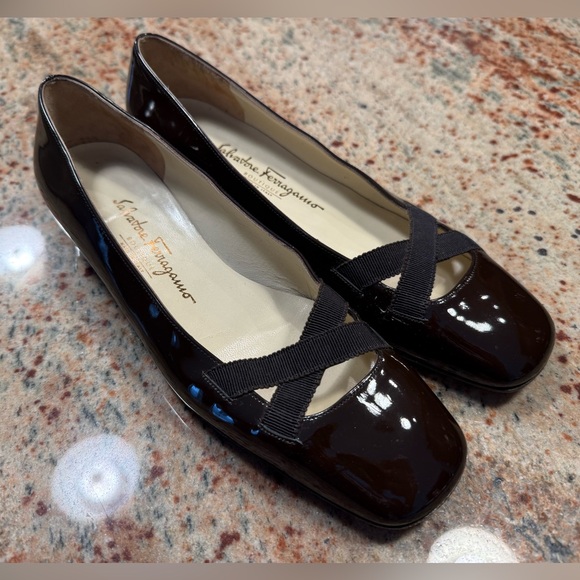 Salvatore Ferragamo Shoes - Salvatore Ferragamo Leather Shoes Ballet Womens Size 7.5 Crisscross Brown Preppy